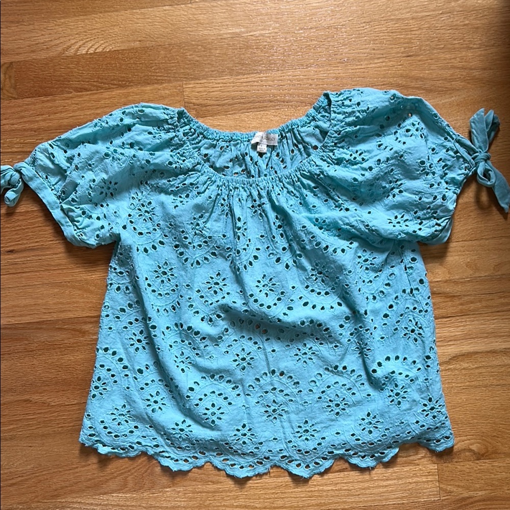 Cynthia Rowley Blue Puff Sleeve Smocked Blouse